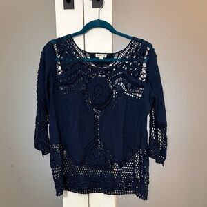 Elegant Navy Crochet Blouse